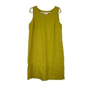 Bryn Walker Linen Shift Sleeveless Sundress Green Lagenlook Coastal Casual Small